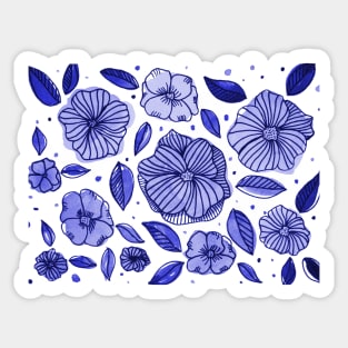 Watercolor and ink flowers - blue Sticker